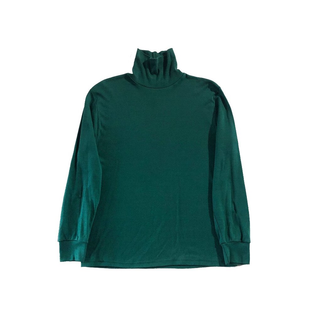 Checkers Top Womens Size L Green Turtleneck Long Sleeve Stretch Made in USA